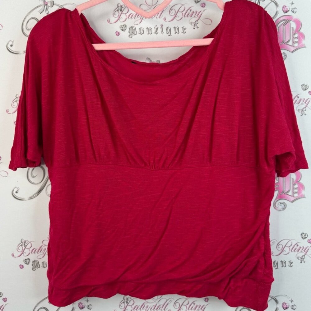 T-shirt flowy fitted hem bottom y2k bright Women's Red pink Top